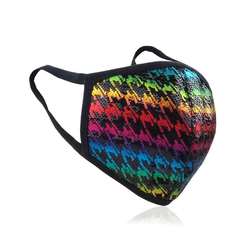 PRIDE Face Mask in Sequin Rainbow Houndstooth